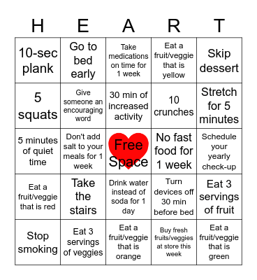 Heart Month Bingo Card