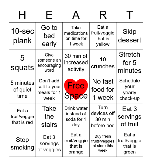 Heart Month Bingo Card