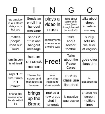 Foley's Bingo Card
