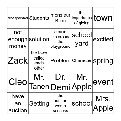Mr. Tanen's Tie Trouble       Story Structure Bingo Card