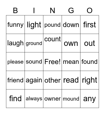 1B Tricky Words Bingo Card