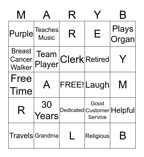 Mary Breland Bingo! Bingo Card