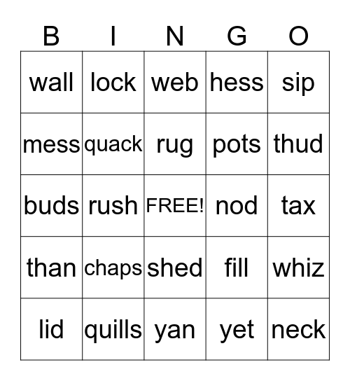 Wilson 1.1-1.6 Bingo Card