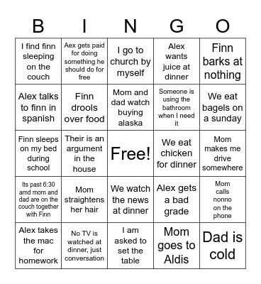 Family Bingo Board Bingo Card