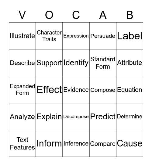 V O C A B U L A R Y  BINGO Card