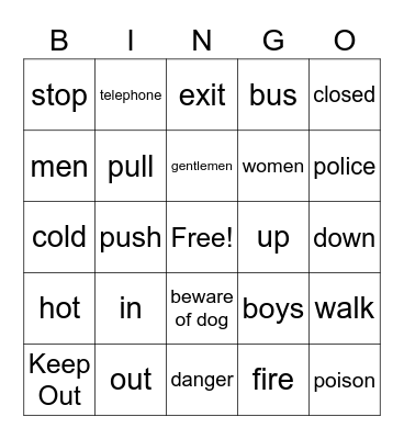 Signs Around You Bingo Card