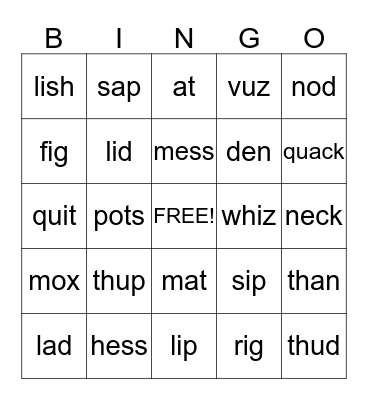 Wilson 1.1-1.6 Bingo Card