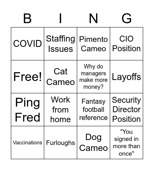 Townhall Bingo Card