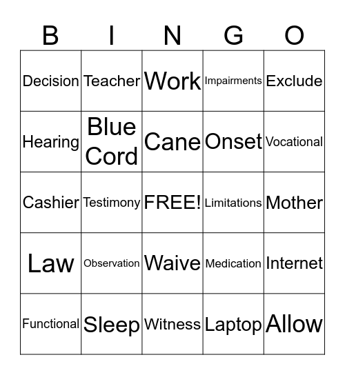 HEARINGS BINGO Card