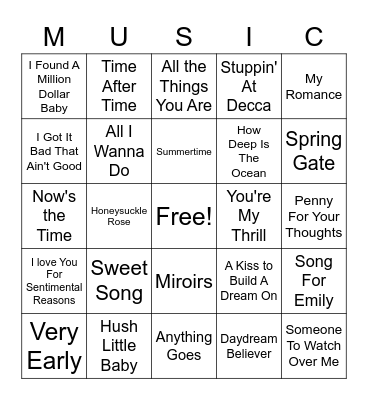 Musical Bingo Card