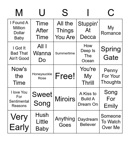 Musical Bingo Card