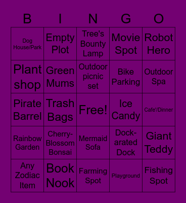 Dream Bingo Card