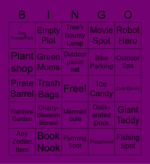 Dream Bingo Card