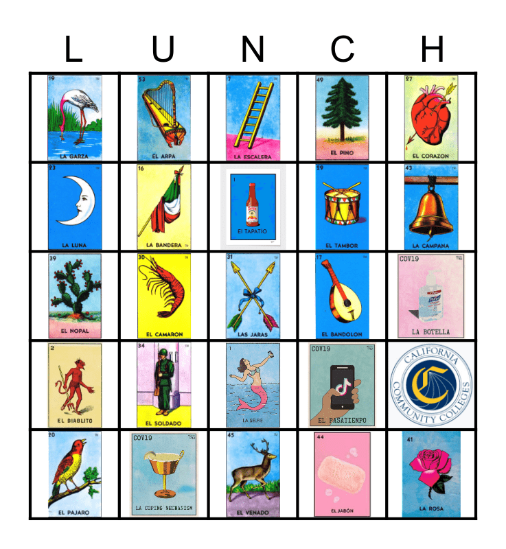 YCCD Lunchtime Loteria Bingo Card