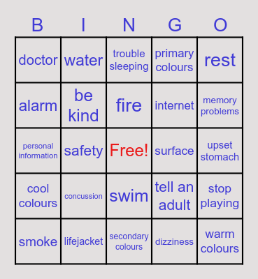 Personal Safety Bingo Card