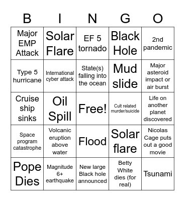 Apocalypse Bingo Card