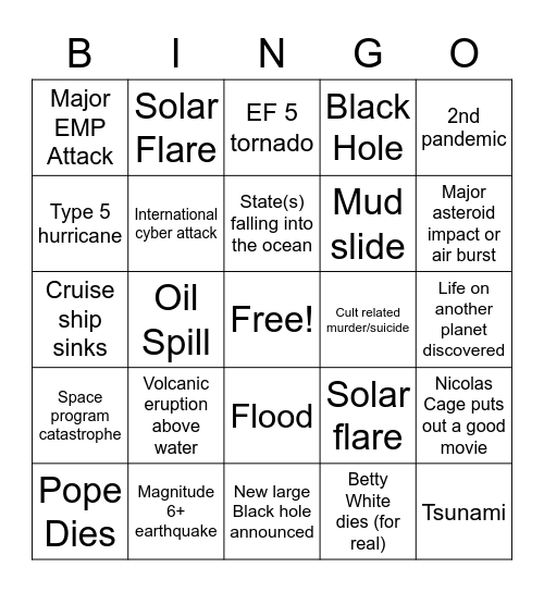 Apocalypse Bingo Card