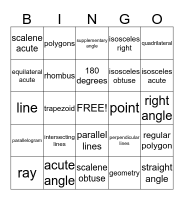 GEOMETRY Bingo Card