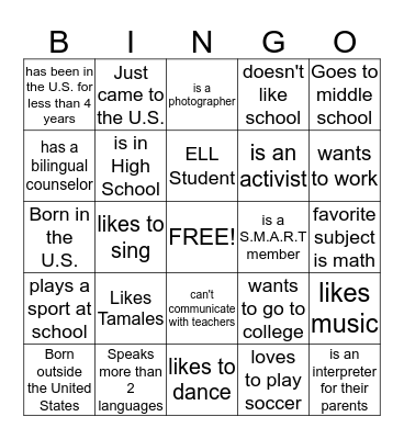 S.M.A.R.T Bingo  Bingo Card