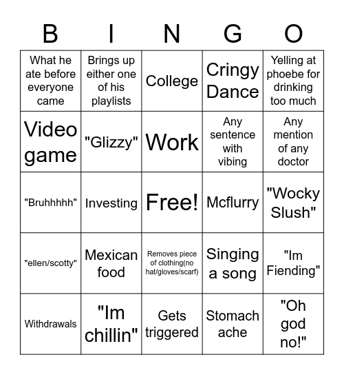 Tubby Alex Bingo Card