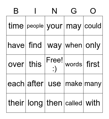 SIGHT WORD Bingo #2 Bingo Card