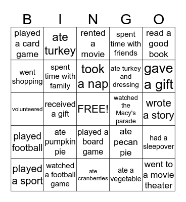 Thankful Bingo Card