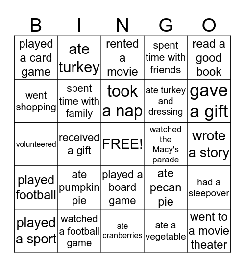 Thankful Bingo Card