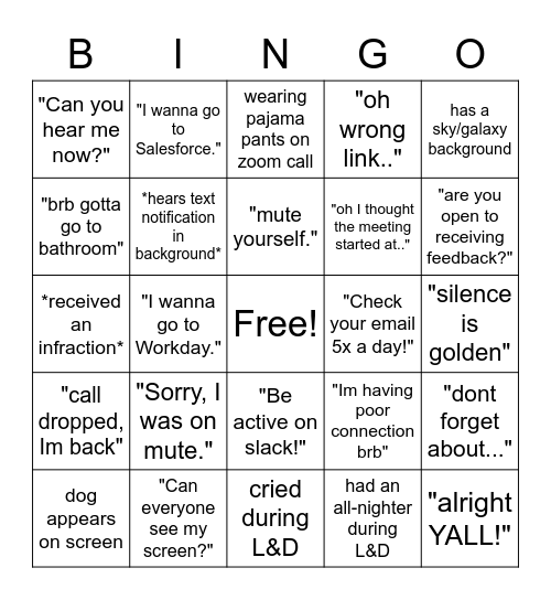 LCE Bingo Card