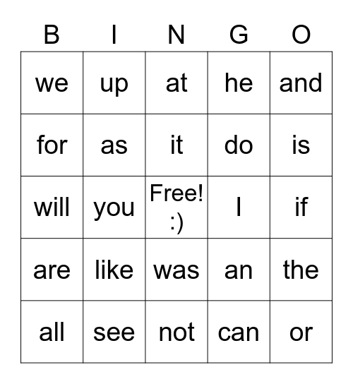 SIGHT WORD Bingo #4 Bingo Card