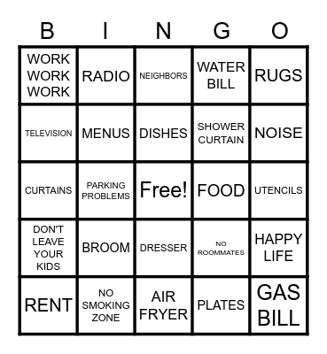 Apartment Living Bingo Card