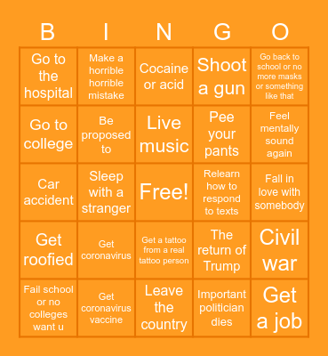 Maddie’s 2021 bingo Card