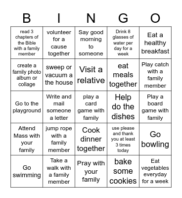 St. Gregory the Great Family Bingo Card