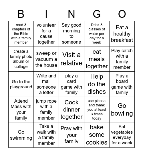 St. Gregory the Great Family Bingo Card