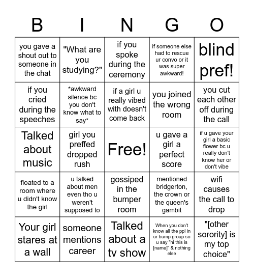 Pref Night! Bingo Card