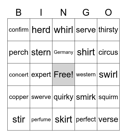 er / ir Bingo Card