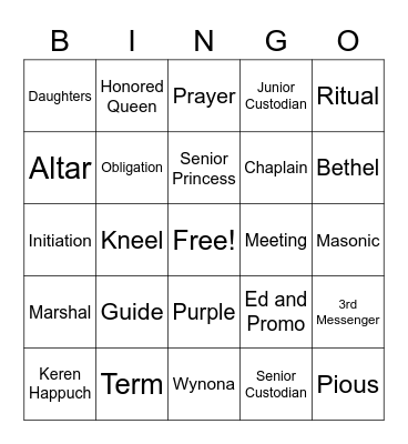 Jobies Bingo Card