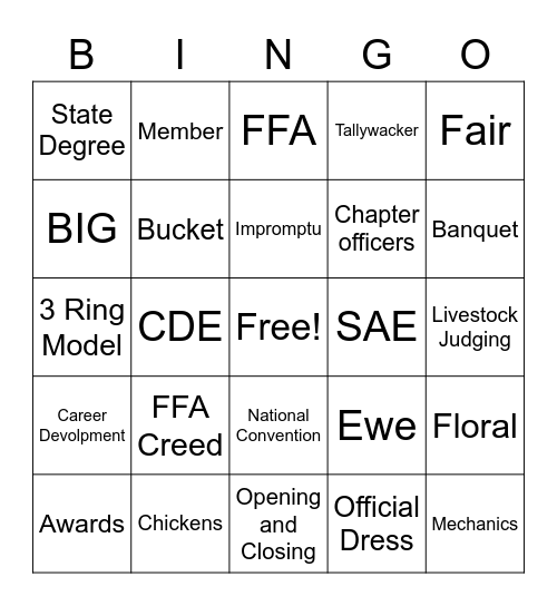 FFA MEETING Bingo Card