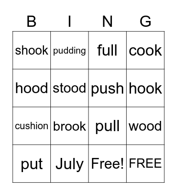 Spelling list Bingo Card