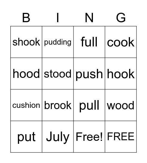 Spelling list Bingo Card