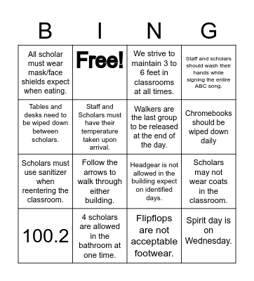 Procedures and Policies Bingo Card