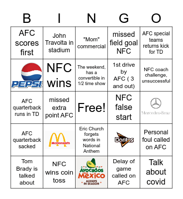 Super Bowl LV Bingo Card