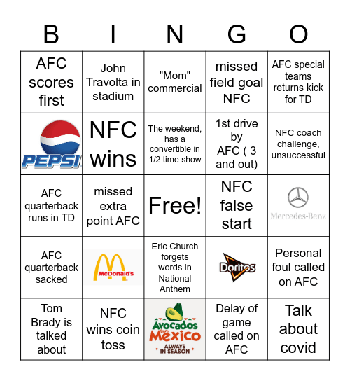 Super Bowl LV Bingo Card