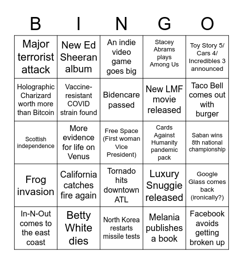 2021 Bingo Card