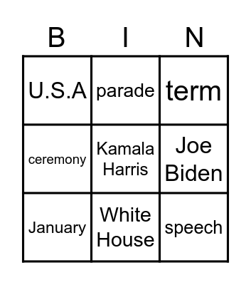 Inauguration Day Bingo Card