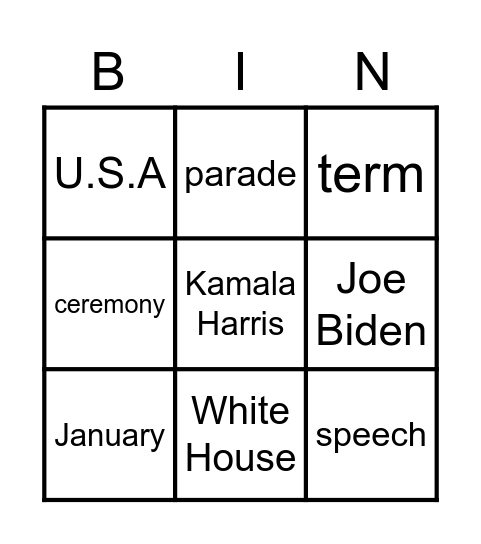 Inauguration Day Bingo Card