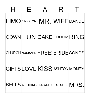 Kristyn & Ashton's Wedding Shower Bingo Card