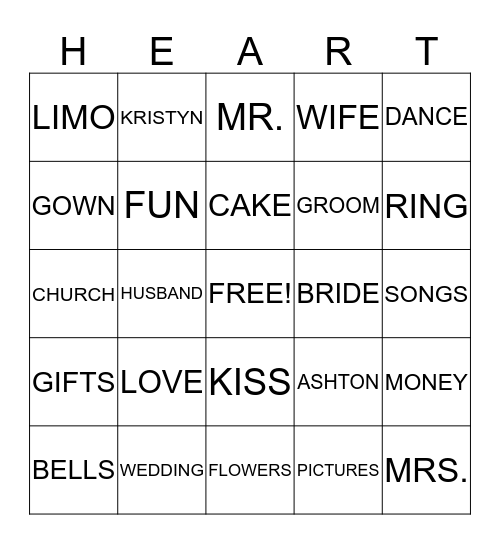 Kristyn & Ashton's Wedding Shower Bingo Card
