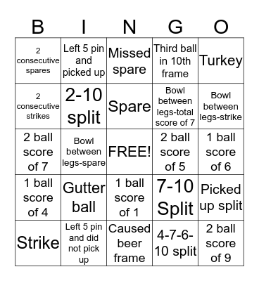 Bowling Bingo Card