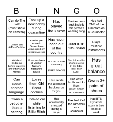 Counselor Bingo Card