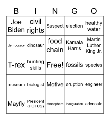 3rd grade - January 2021 Bingo ! Bingo Card